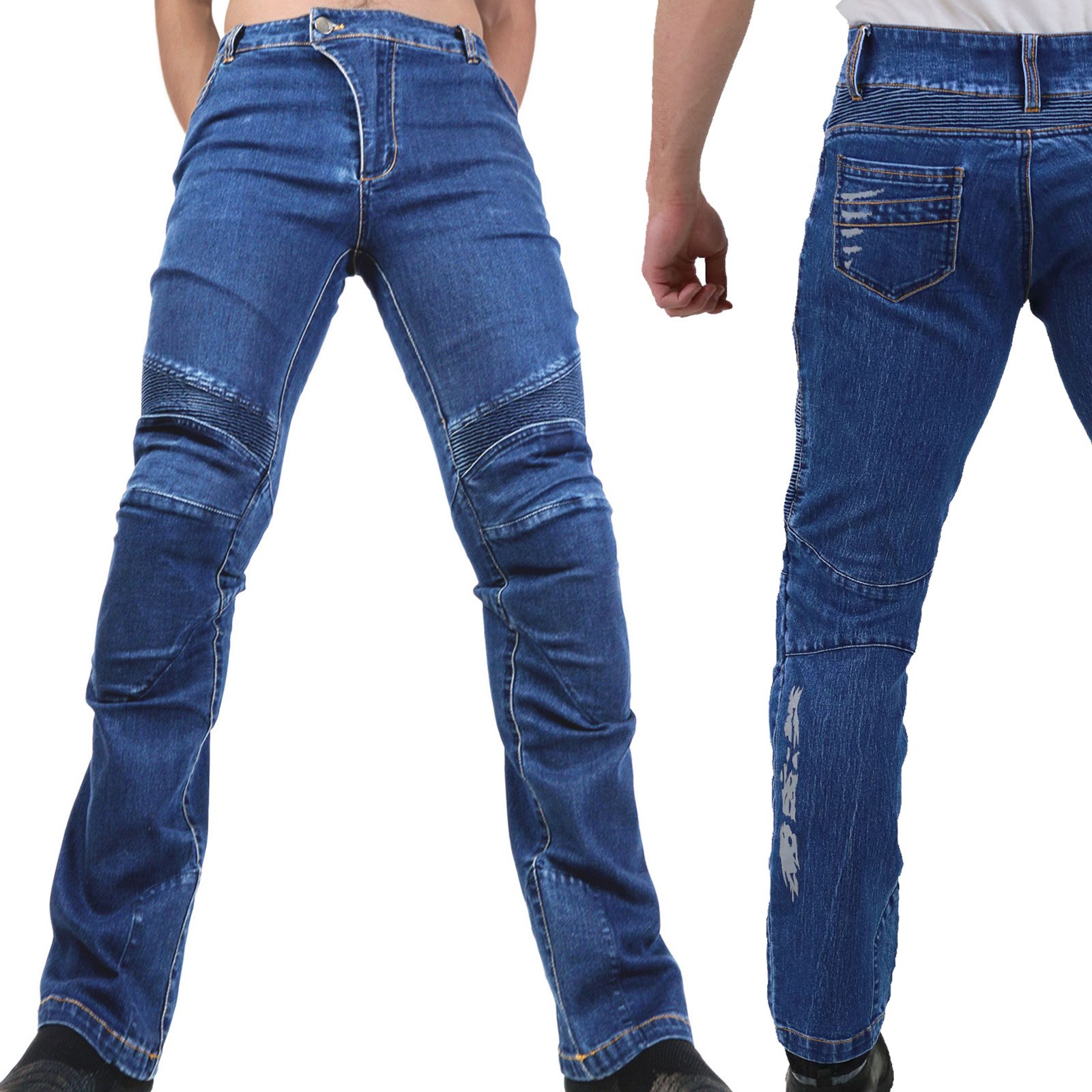 Motorradhose Jeans -Ranger- Leicht Dünn Herren Sommer Textil Jeanshose Slim Fit Motorrad Textilhose Männer Eng Stretch - blau - S