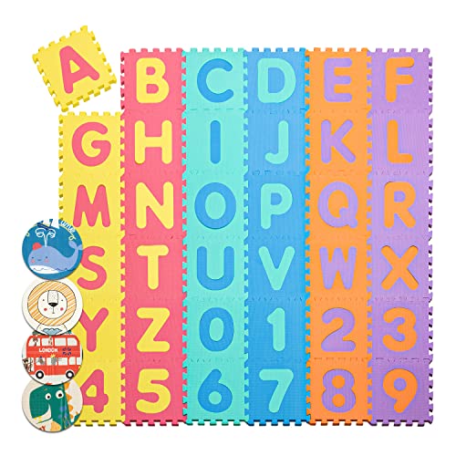 Star Ibaby Puzzlematte für Babys, 36 Teile, 195 x 195 cm, umweltfreundlicher XPE-Schaumstoff, ungiftig, Modell Buchstaben / Zahlen.
