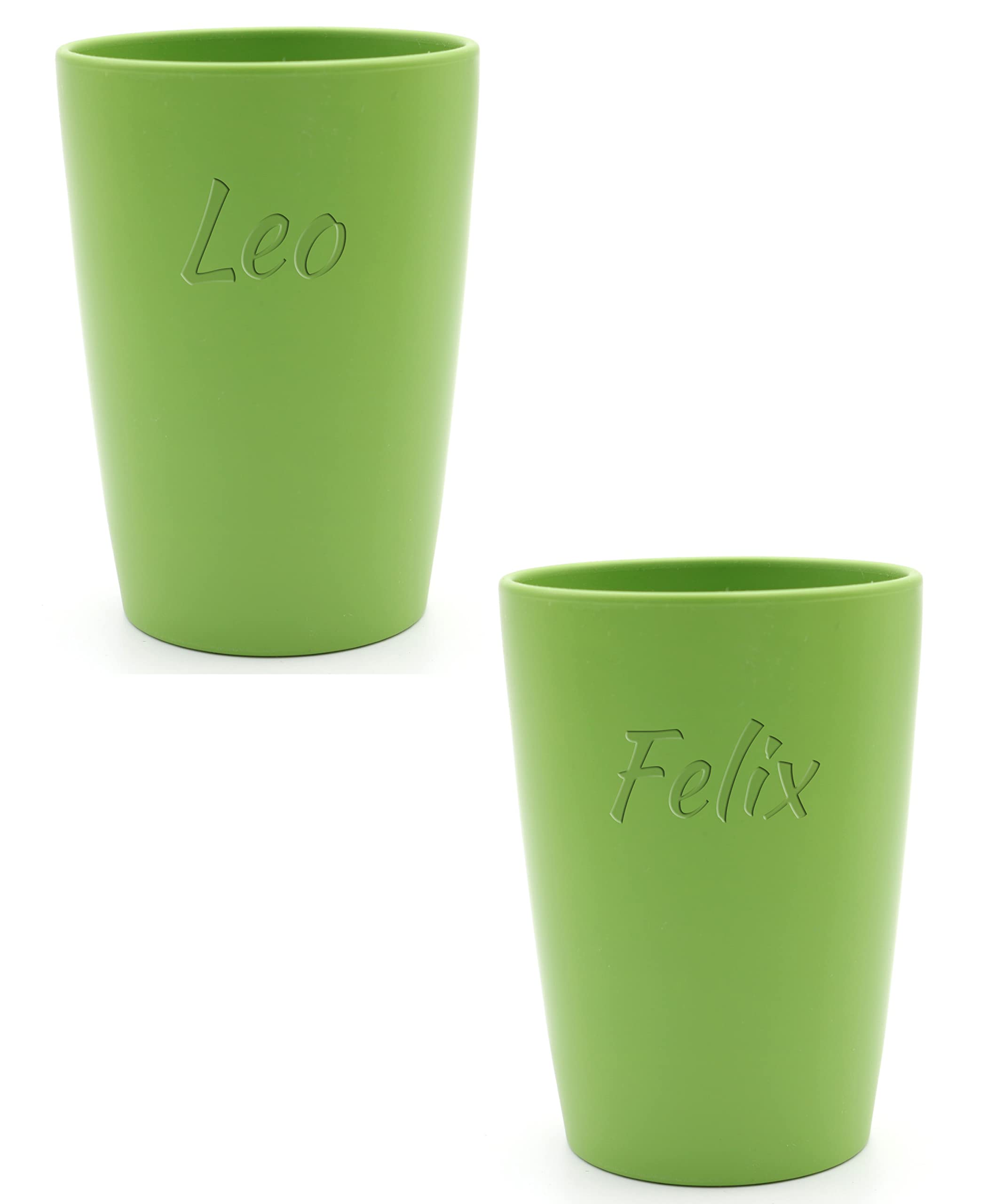 Magu 2 Personalisierte Becher aus Biopolymer (100% Erdölfrei) mit Namen | 2er Set Trinkbecher + Individuelle Namensgravur Zahnputzbecher Natur Design 2 Stück naturgrün