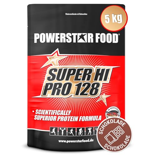 Powerstar SUPER HI PRO 128 | Mehrkomponenten Protein-Pulver Chocolate 5kg | Höchstmögliche Biologische Wertigkeit | Eiweiß-Pulver mit 78% Protein i.Tr. | Protein-Shake zum Muskelaufbau & Abnehmen