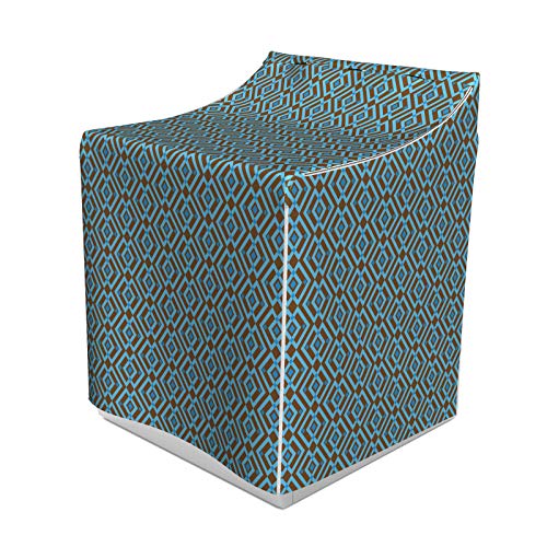 ABAKUHAUS Geometrisch Waschmaschienen und Trockner, Umschlungen Nested Vertikal-Quadrat-Muster Chevron abstrakte Grafik-Druck, Bezug Dekorativ aus Stoff, 70x75x100 cm, Brown und Himmelblau