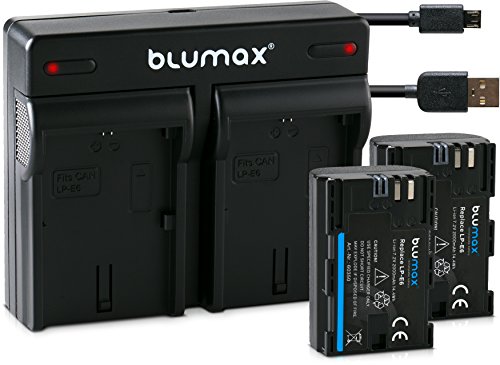 Blumax 2X Akku 2000mAh für Canon LP-E6/LPE6 + USB Mini Dual-Ladegerät für Canon EOS 70D 60D 60Da 7D Mark II 6D Mark I II 5D Mark II III IV