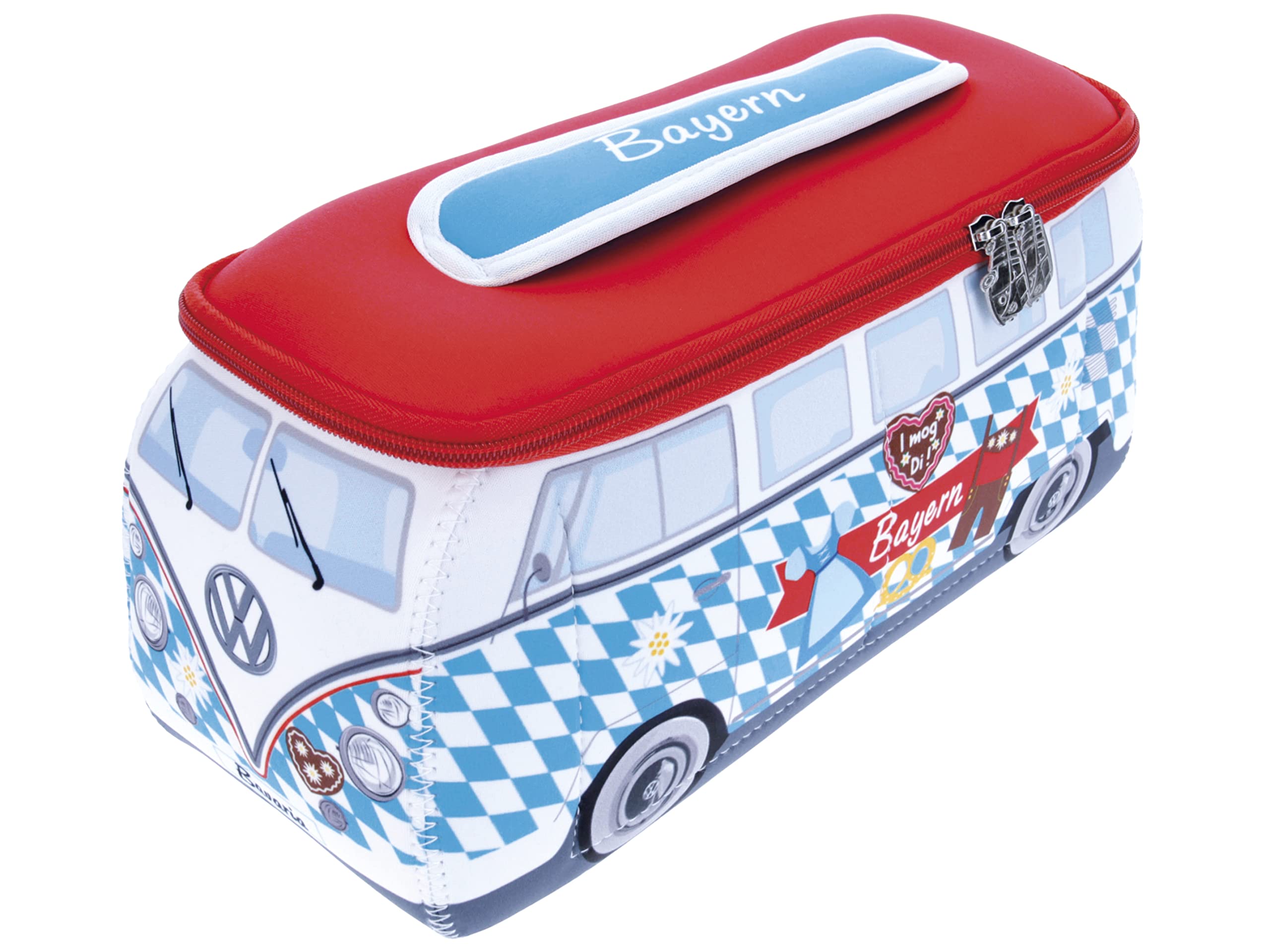 BRISA VW Collection - Volkswagen Neopren Universal-Schmink-Kosmetik-Kultur-Reise-Apotheke-Tasche-Beutel im T1 Bulli Bus Design (Bayern/Bunt/Groß)