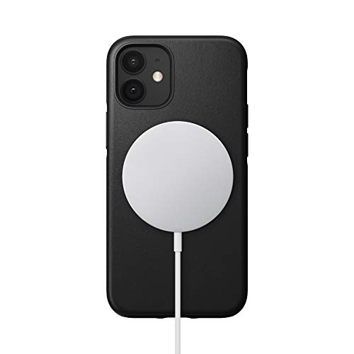 NOMAD Rugged Case mit MagSafe-Kompatibilität, Schutzhülle aus Echtleder kompatibel mit iPhone 12 Mini in schwarz