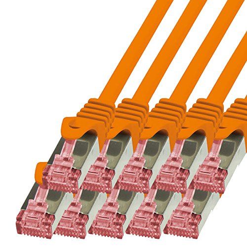 BIGtec - 10 Stück - 5m Netzwerkkabel Patchkabel Ethernet LAN DSL Patch Kabel Gigabit orange (2X RJ-45 Anschluß, CAT6, doppelt geschirmt) 5 Meter