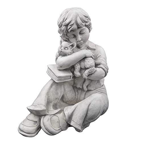 gartendekoparadies.de Massive Steinfigur Junge mit Katze Gartendeko aus Steinguss frostfest