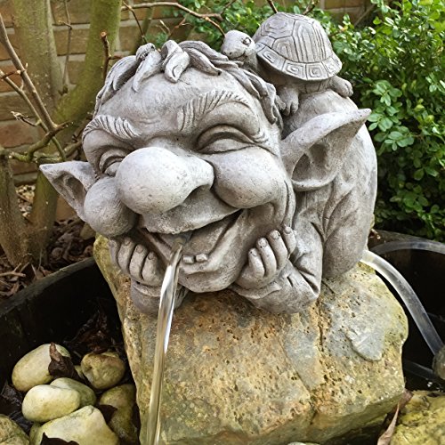 Steinfigur Wasserspeier Troll Gartenfiguren für Garten Deko Teich Fantasiefigur