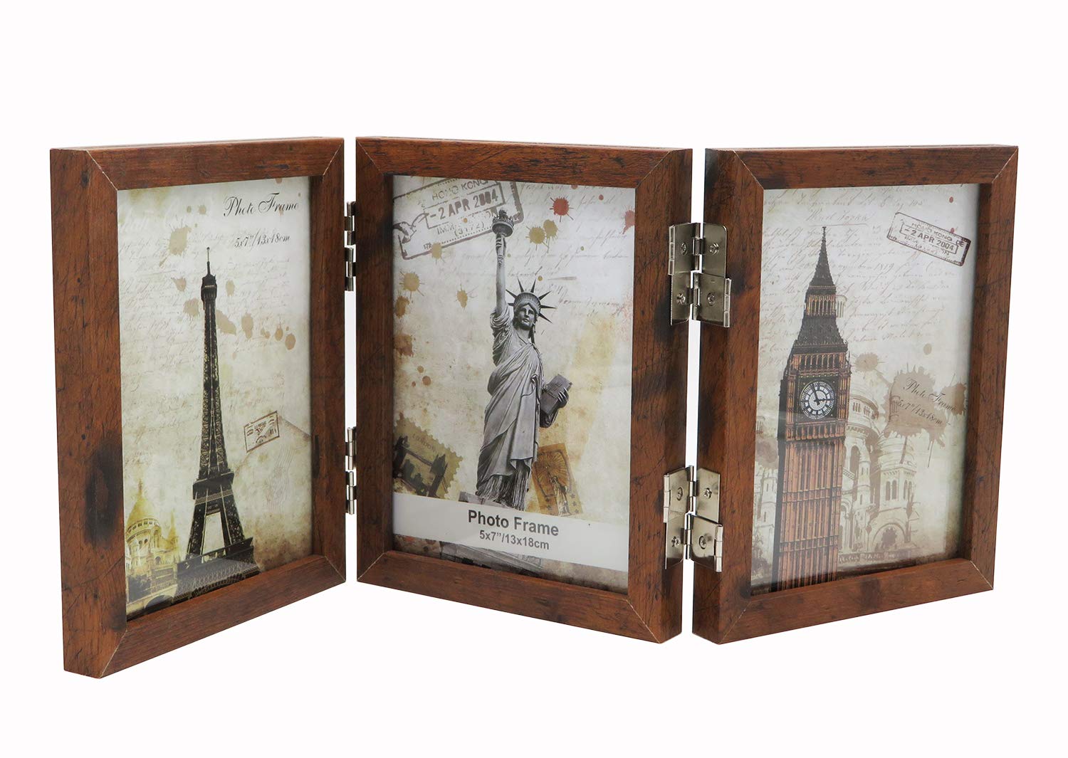 Smiling Art klappbarer Bilderrahmen aus MDF Holz mit Glas für 6 Fotos (Braun 360°, 6x13x18 cm)