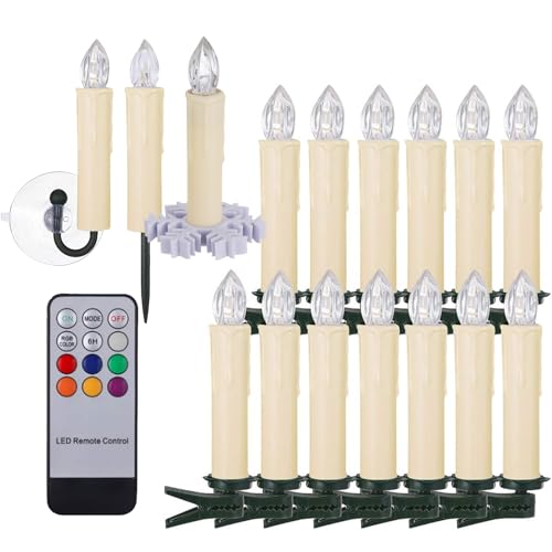 BOWKA 10er Set LED Kerzen RGB Warmweiß Weihnachtskerzen IP64 wasserdicht Fernbedienung Timer & Halter Set, Kabellose Kerze Lichterkette für Auß-Innen