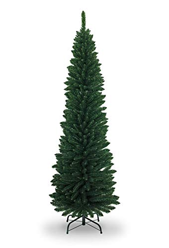 SHATCHI Künstlicher, beflockter Weihnachtsbaum, schmaler Weihnachtsbaum, Dekoration für Zuhause, mit Spitzen Spitzen und Metallständer (Schnee/grün/schwarz/weiß/grau), 2,1 m