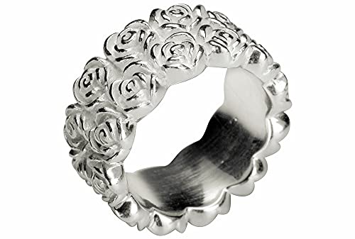 SILBERMOOS Damen Ring Rosenring doppelt Bandring Blume Blüte massiv 925 Sterling Silber, Größe:56 (17.8)