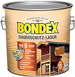 Bondex Dauerschutz Lasur Teak 2,5 L für 32 m² | Hoher Wetter- und UV-Schutz bis zu 8 Jahre | Tropfgehemmt | Natürliches Abwittern - kein Abplatzen | Dauerschutzlasur| Holzlasur