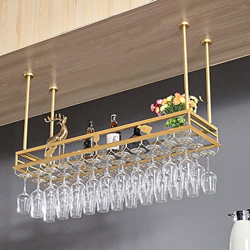 KANWANN Deckenregal for Aufhängen, höhenverstellbar, Flaschenhalter, Metallhalter, Weinkelche, Dekorationsregal for Bars, Restaurants, Küchen (Size : 100cm)