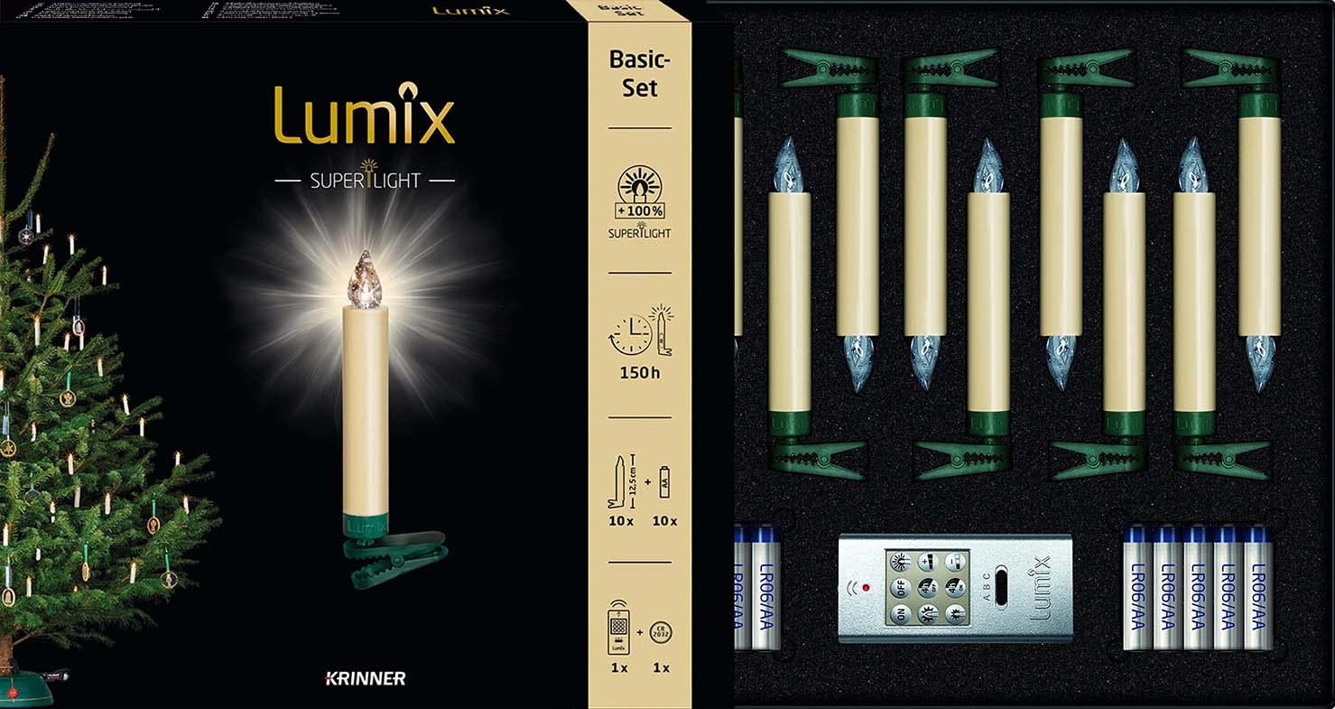 Krinner Lumix Elfenbein LUMIX Superlight, kabellose Power LED Christbaumkerzen 10er Basis-Set (In-& Outdoor IP44), ABS Kunststoff, 1.7 x 1.7 x 12.5 cm, 74422