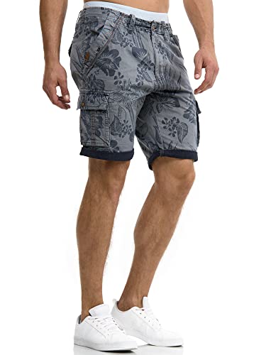 Indicode Herren Albert Cargo Shorts Hawaii mit 6 Taschen aus 100% Baumwolle | Kurze Hose Regular Fit Bermuda Cargoshorts Herrenshorts Short Men Pants Cargohose kurz für Männer Iron XL