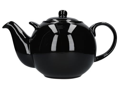 London Pottery Globe Extra große Teekanne mit Sieb, Keramik, glänzend, Schwarz, 10 Tassen Fassungsvermögen (3 Liter)