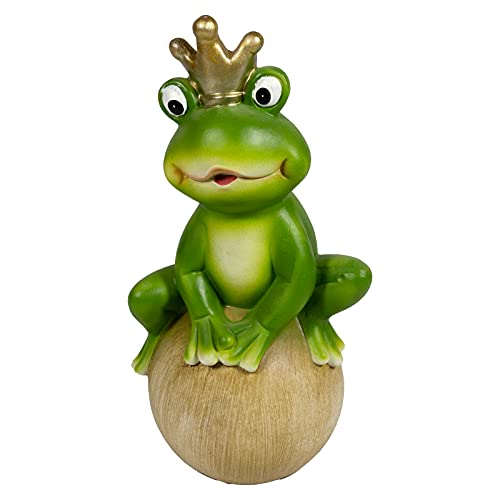 XXL Gartenfigur Froschkönig Dekoration Garten für Draußen mit Goldener Krone zum hinstellen aus Keramikgemisch Wetterfest (30cm | grün Natur)