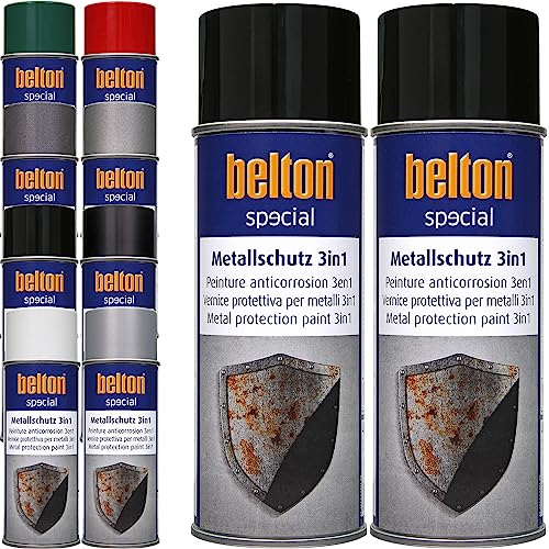 ECI 2x Belton Metallschutzlack 3in1 400 ml Metallschutzfarbe Schutzlack Rostschutzfarbe Rostschutzlack Farbe nach Wahl (Schwarz Matt)