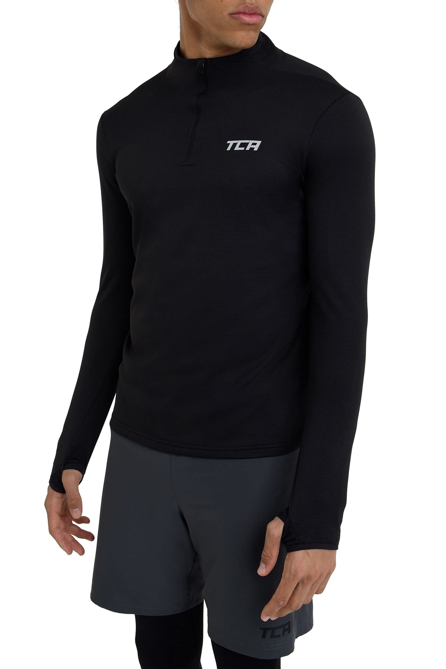 TCA Herren Cloud Fleece mit Brust Reißveschluss - Thermo Sporttop Laufshirt - Schwarz, L