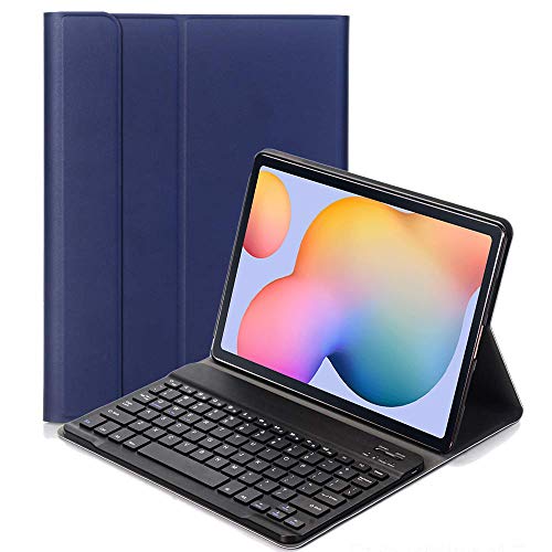 YGoal Tastatur Hülle für Galaxy Tab S7 FE 12.4,(QWERTY Englische Layout) Ultradünn PU Leder Schutzhülle mit Abnehmbarer drahtloser Tastatur für Samsung Galaxy Tab S7 FE SM-T730/T736/T735, Blau