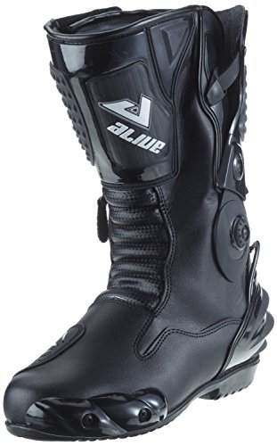 Protectwear TS-006-47 Motorradstiefel Racing aliue, Wasserabweisend aus schwarzem Leder mit aufgesetzten Hartschalenprotektoren, Größe 47, Schwarz