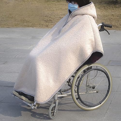 Rollstuhl Kuschelige Abdeckung, Rollstuhl Decke Winter Warme Abdeckung für den ganzen Körper, Rollstuhl Mantel Winddicht Rollstuhl Cape Poncho mit Kapuze, Fleece-gefütterte Reise Thermodecke für kalte