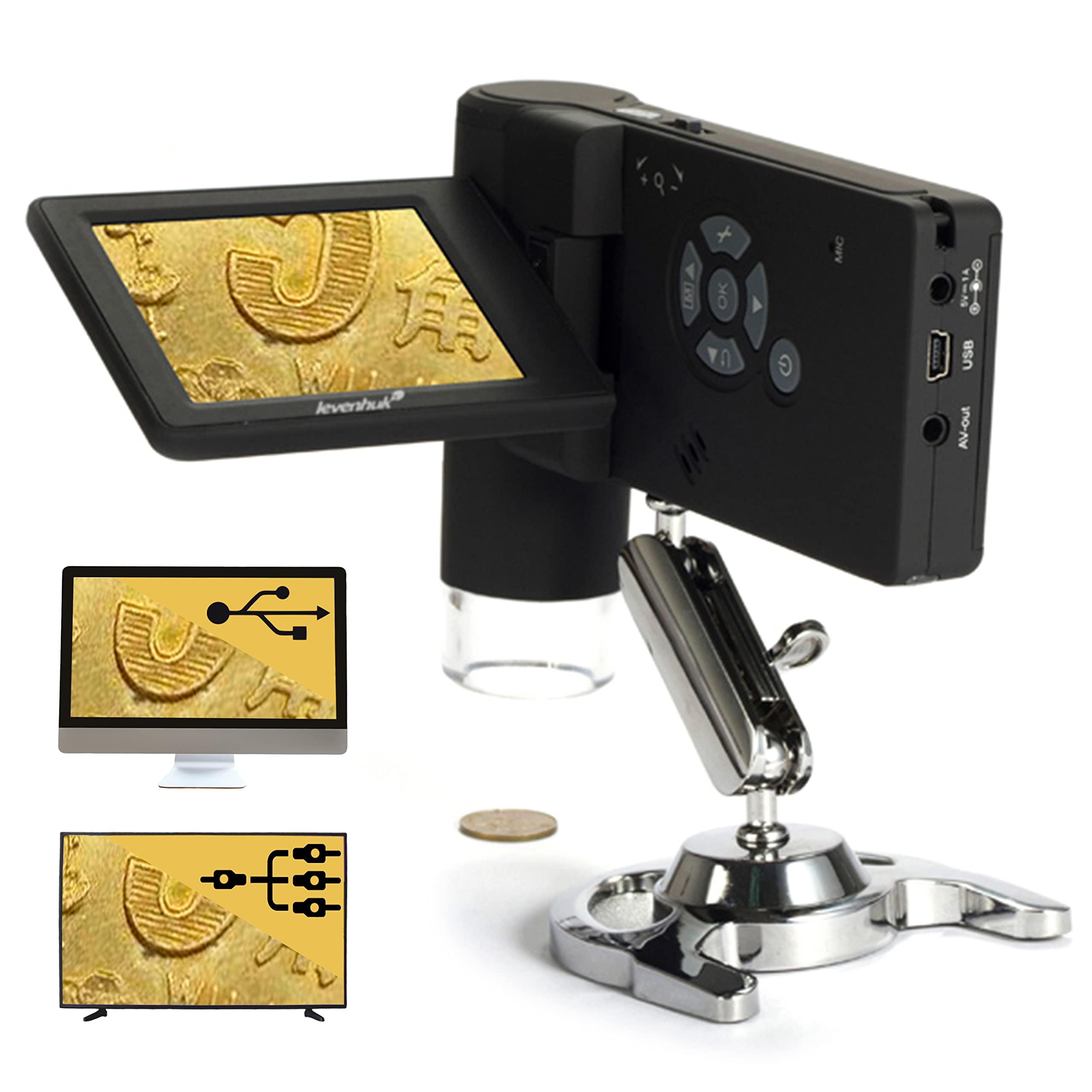 Levenhuk DTX 500 Mobi Tragbares Digitales USB-Mikroskop (20- bis 500-Fach) mit LCD-Display zur Beobachtung Beliebiger Oberflächen, Sowohl zu Hause Als Auch im Freien