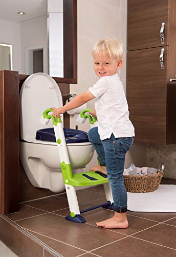 Rotho Babydesign KidsKit 3-in-1 Toilettentrainer, Ab 18-36 Monate, Aufbau-Maße zusammengeklappt: 41,5 x 25 x 67 cm (LxBxH), Weiß/Grün/Blau, 600060255