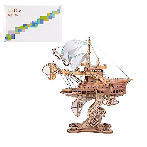 SUNDARE 3D Puzzle Holz Erwachsene, Fantasy-Luftschiff Puzzle 3D für Le Tour du Monde en Quatre-vingts Jours, 421Teile DIY Punk Kreatives Spielzeug