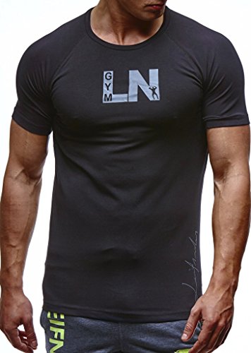 Leif Nelson Gym Herren Fitness T-Shirt Trainingsshirt Training LN06282; Größe S, Schwarz-Anthrazit