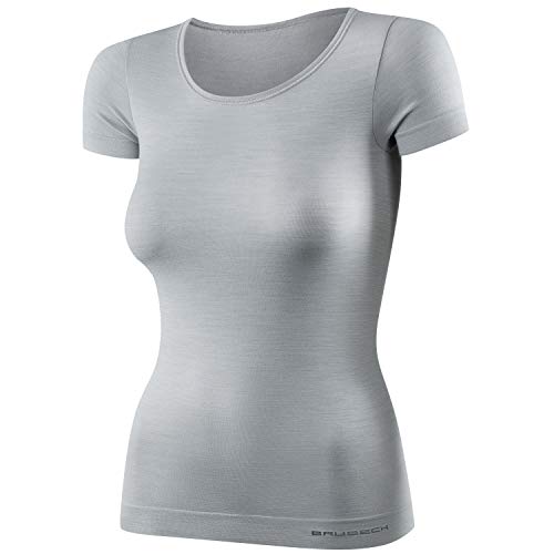 BRUBECK Wandershirt atmungsaktiv Damen | Merino Unterhemd für Frauen Mädchen | T-Shirt nahtlos sportlich | Funktionsshirt Kurzarm Wandern | 41% Wolle | Gr. S Asche grau | SS11020