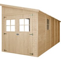 Holz Gartenschuppen (ohne Seitenwand) - Abstellkammer mit Fenstern - H244x211x514 cm/10 m2 Naturholz-Shiplap-Schuppen - Gartenwerkstatt - Fahrrad- Geräteschuppen TIMBELA M341
