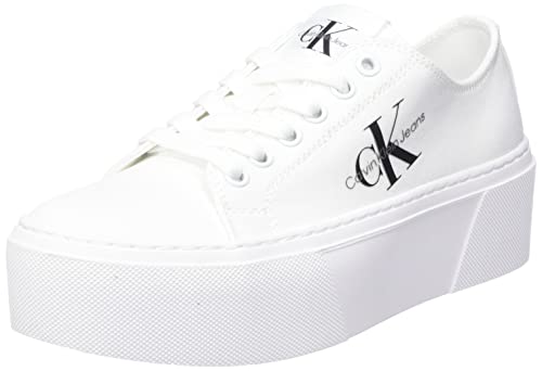 Calvin Klein Jeans Damen Flatform+ Cupsole Low Txt Sneaker, Dreifachweiß, 40 EU