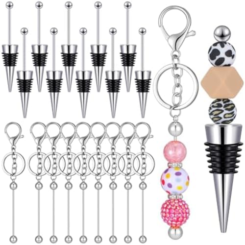Ruuizksa 20-Teilige Perlen-Schlüsselanhänger, -Perlen-Weinflaschenverschluss-Set Aus Silberfarbenem und Schwarzem Metall, DIY-Schlüsselanhänger zum Basteln und Herstellen Von Geschenken