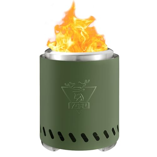 YEFU Rauchfreie Tisch-Feuerstelle, Mini-Tisch-Feuerstelle für Outdoor und Terrasse, Camp-Wandern, mit Pellets oder Holz, inklusive Reisetasche Minigabeln, Edelstahl 304, H18,0 cm x T24,6 cm, Grün