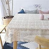 LQQ Elegant und luxuriös Weiße Spitze Gehäkelte Tischdecke Baumwoll Qualität rechteckig Tischdecke Home Hotel Textil (Color : Beige, Specification : 130x180cm)