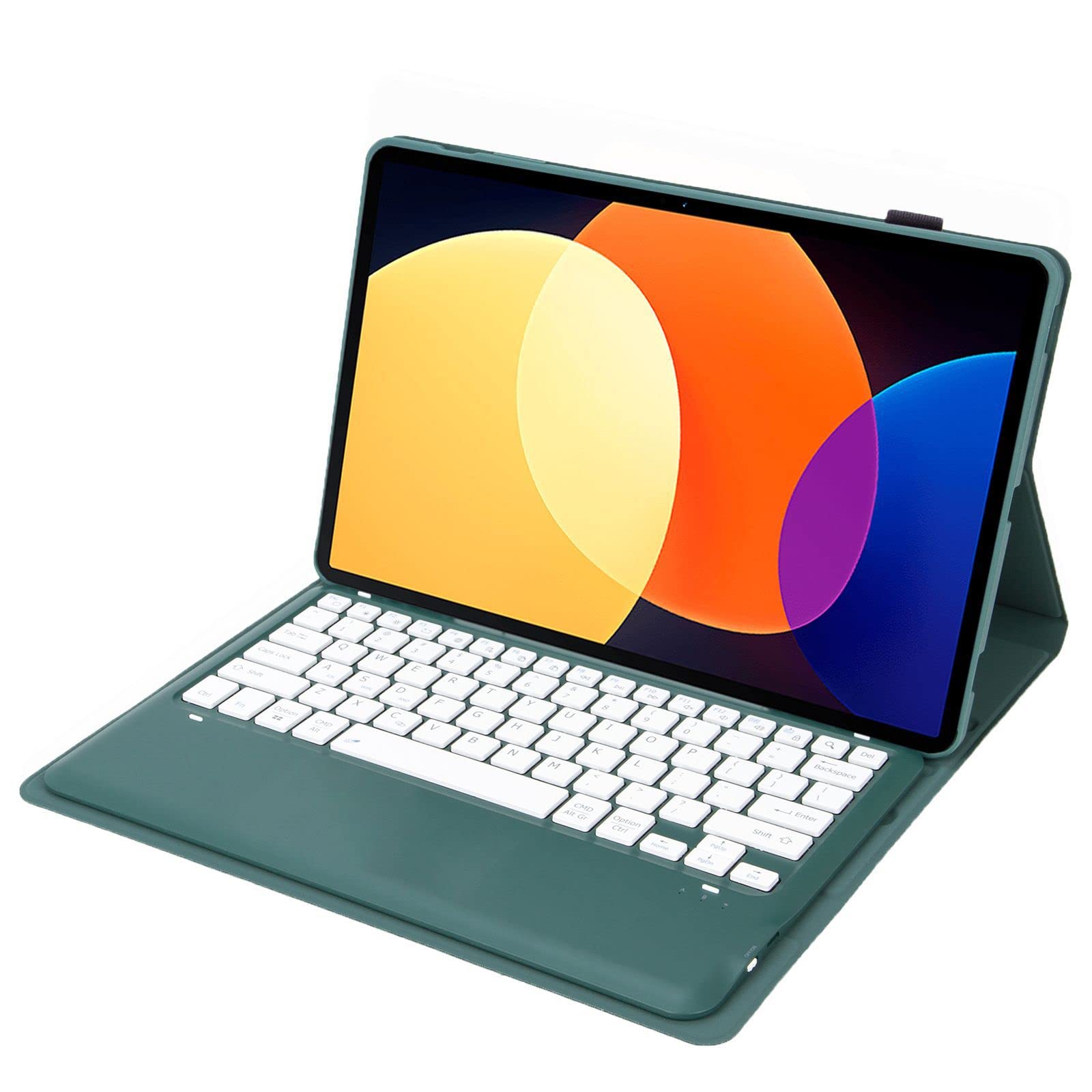 Bueuwe Tastatur Hülle für Lenovo Tab P12 12.7 Zoll, Abnehmbare Tastatur mit Weiche TPU-Rückseite,Grün