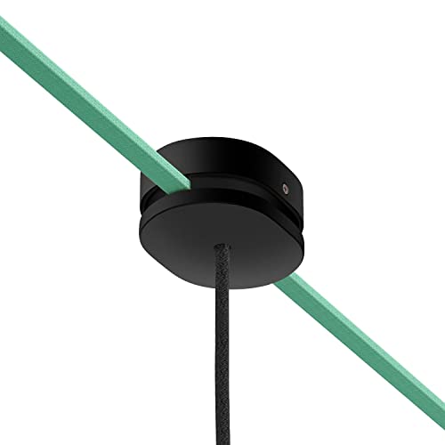 creative cables - Ovales Lampenbaldachin aus Holz mit zentraler Bohrung und 2 Seitenlöchern für Lichterketten und Filé-System. Made in Italy - Schwarz