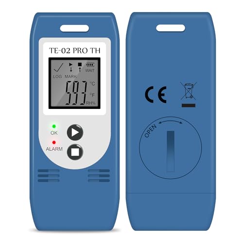 ThermElc TE-02 Pro TH Datenlogger Temperatur Luftfeuchtigkeitmit automatischen CSV PDF Berichten, Vergleich von Daten mehrerer Geräte, Überwachung von Kühl- und Tiefkühllagern mit Kalibrierzertifikat