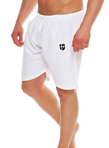 Gennadi Hoppe Herren Badeshorts Lange Badehose Strand Shorts Boardshorts H6545 weiß XL