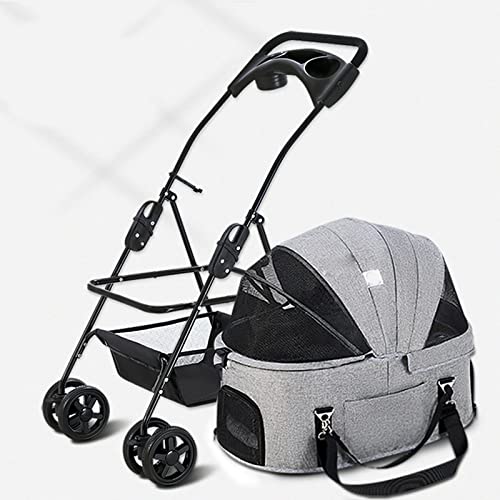 Pet Stroller 3 in 1 Pet Stroller für kleine mittelgroße Hunde, abnehmbarer Reiseträger mit Easy-Lock NO-Zip Canopy, faltbare Dog Jogger Strollers,Grau