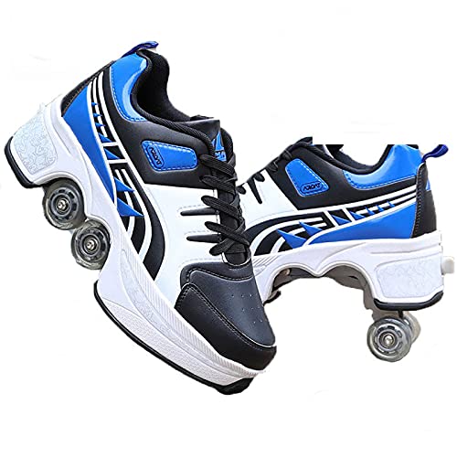 Unisexe Skates Deformation Schuhe，Inline-Skate, 2-in-1-Mehrzweckschuhe, Verstellbare Quad-Rollschuh-Stiefel,E-39