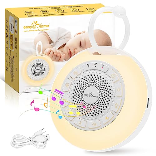 Tragbare White Noise Machine Baby: Easy@Home Einschlafhilfe Babys mit weißem Rauschen | Nachtlicht | 26 Beruhigende Schlaflieder & Naturgeräusche | 3 Timer-Einstellungen | 7 Bunte Beleuchtung & USB