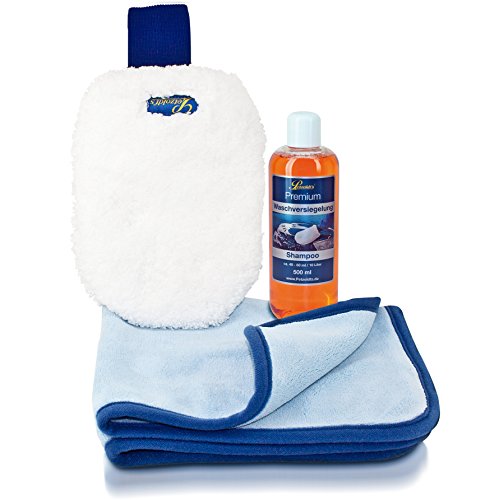 Petzoldts Premium Waschversiegelung Set, Reinigung und lang anhaltender Lackschutz, Shampoo, Microfaser Trockentuch und Microfaser Waschhandschuh