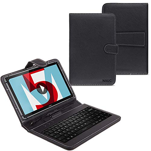 UC-Express NAUC Hülle Tasche Keyboard Case für Huawei MediaPad T5 10.1 Zoll Tastatur QWERTZ Standfunktion Micro USB