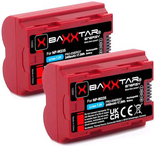Baxxtar Pro - (2X) Ersatz für Akku Fujifilm NP-W235 (2250mAh) mit Transportschale - kompatibel mit X-T4