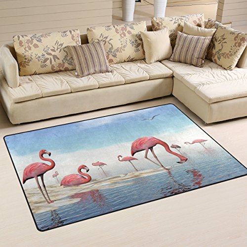 Use7 Wasserfarbiger Flamingo Strandteppich Anti-Rutsch-Fußmatte Fußmatte für Kinderzimmer, Wohnzimmer, Schlafzimmer, Textil, Mehrfarbig, 100 x 150 cm(3' x 5' ft)