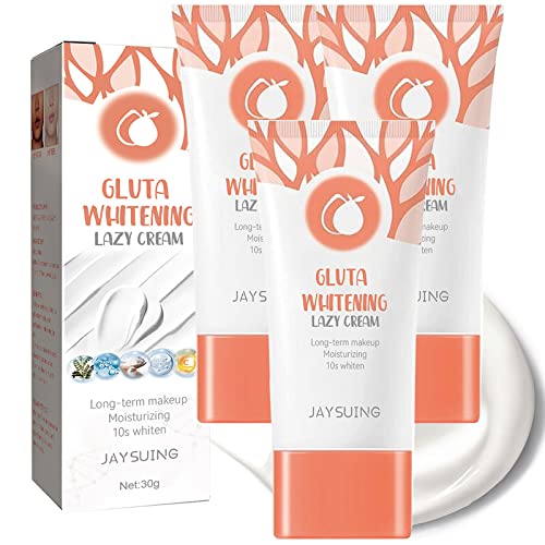 Gluta Whitening Lazy Cream, Gluta Whit-ening Facial Cream, Orange Exfoliating Whitening Gel, Long Term Makeup 10S Moisturizing Bright Whiten (3pcs)