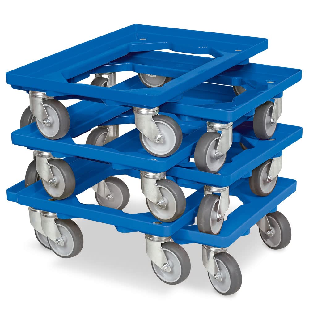6x Logistikroller/Transportroller für Kisten 600x400 mm, Tragkraft 250 kg, blau