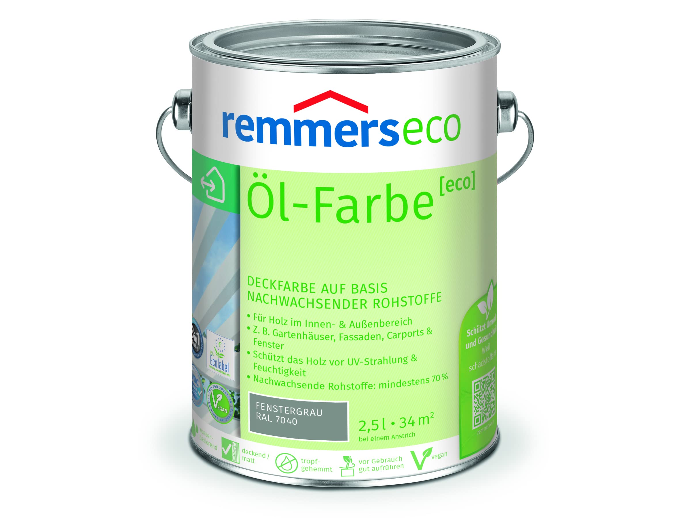 Remmers Dauerschutz-Farbe 3in1 [eco] fenstergrau (RAL 7040), 2,5 Liter,für innen und außen, 3in1: Isoliergrund, Zwischen- und Schlussbeschichtung